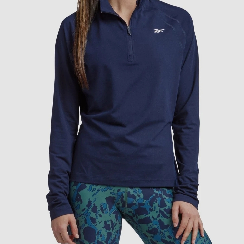 Reebok Women's Navy Quarter-Zip Performance Pullover Activewear Plus Size 2XL